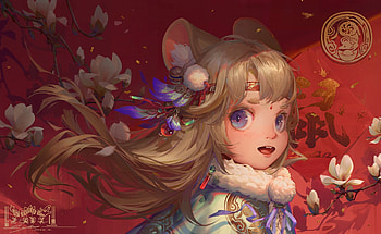 Year of the Rat, fantasy, lqart, red, l q, rat, year, girl, chinese, zodiac HD wallpaper