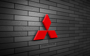 Mitsubishi 3D logo, , gray brickwall, creative, cars brands, Mitsubishi logo, 3D art, Mitsubishi HD wallpaper