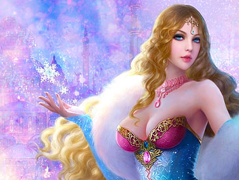 Fantasy girl, blue, winter, frumusete, blonde, girl, pink, fantasy, iarna, luminos HD wallpaper