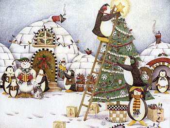 Holidays, Pinguins, Snow, Christmas, Xmas HD wallpaper