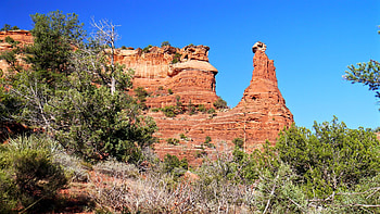 Kachina Woman, Sedona, Arizona, trees, sky, rocks, usa HD wallpaper