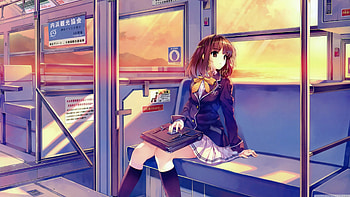 schoolgirl, train, window, bag HD wallpaper