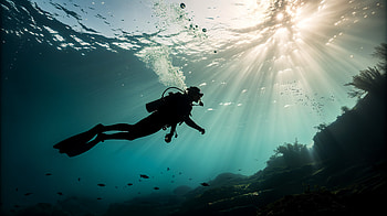 Sunlit Deep — Underwater graphy, underwater graphy, scuba diver HD wallpaper