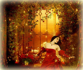 ~That's Magical Xmas~, holidays, model, roses, beautiful girls, digital art, people, greetings, creative pre-made, swans, fantasy, magical, manipulation, christmas, girls, flowers, xmas and new year HD wallpaper