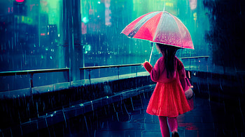A Dream Of Neon Rains, neon, rain, umbrella, artist, artwork, digital-art HD wallpaper