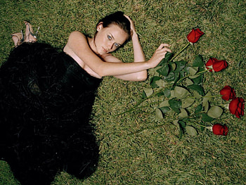 alexis, black dress, rose, girl, lying HD wallpaper