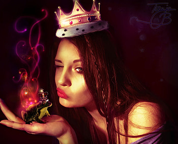 Should she kiss the Frog ?, fairy, kiss, frog, princess HD wallpaper