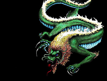 dragon, black, fire, green HD wallpaper
