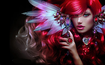 ღ, Red hair, Blue eyes, Lady, Jewelry HD wallpaper