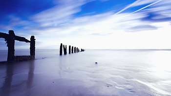 old pier on a beach, pier, sea, sky, beach HD wallpaper