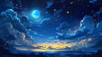 Moonlit Sky: Serene with Clouds, moon, cloud, moonlit sky, Night Sky, Stars HD wallpaper