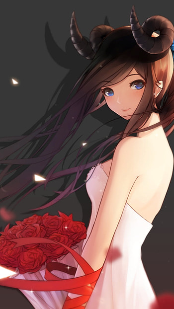 Promise, dress, horns, rose, Anime, Original HD phone wallpaper
