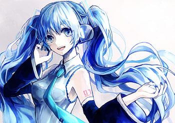 Hatsune Miku, ponytails, blue eyes, heads, blue hair, vocaloid, long hair, tie, anime HD wallpaper