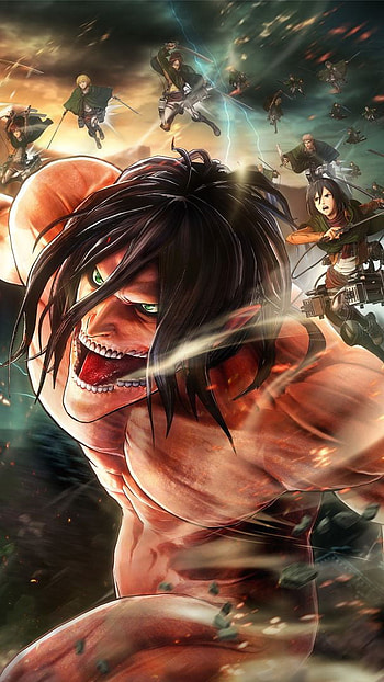 Attack titan and gang, anime, attack on titan, attack titan, eren jaeger HD phone wallpaper