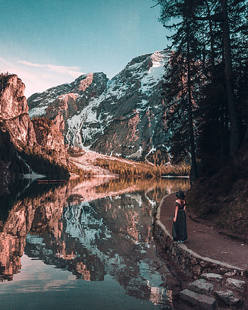 Landscape, Nature, Trees, Mountains, Lake, Reflection, Girl HD phone wallpaper