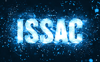 Happy Birtay Issac, , blue neon lights, Issac name, creative, Issac Happy Birtay, Issac Birtay, popular american male names, with Issac name, Issac HD wallpaper