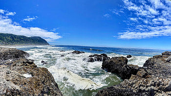 Central Oregon Coast near Yachats, sea, sky, rocks, usa, clouds HD wallpaper