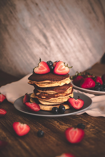 Food, Strawberry, Desert, Bilberries, Pancakes, Breakfast HD phone wallpaper