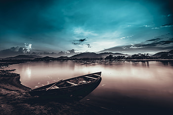 Boat, lake, art HD wallpaper
