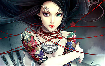 Beautiful Tattoo Girl, fantasy, art, face, tattoo, woman HD wallpaper