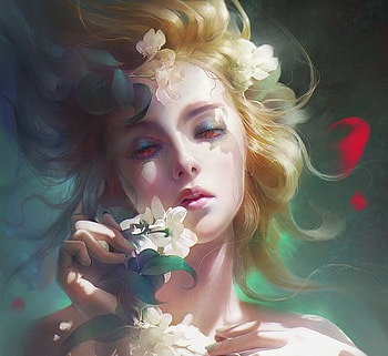 Beauty, flower, face, luminos, girl, xnart, hand, frumusete, blonde, gorgeous, superb, xn HD wallpaper
