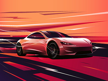 Tesla Roadster Digital Art , tesla-roadster, tesla, cars, digital-art, artist, artwork, dribbble HD wallpaper