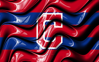Cleveland Indians flag, , blue and red 3D waves, MLB, american baseball team, Cleveland Indians logo, baseball, Cleveland Indians HD wallpaper