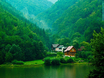 House in Romania, Landscape, Green, Woods, Trees, Lake HD wallpaper