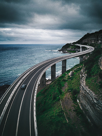 Nature, Mountains, Sea, Road, Bridge HD phone wallpaper