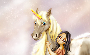 the fairy and her friend the unicorn, fairy, unicorn, fantasy, female HD wallpaper