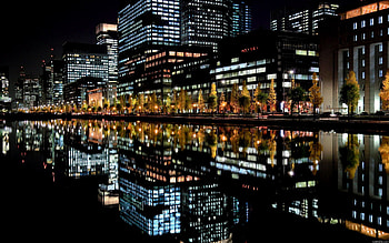 Cities, Rivers, Night, City, Building, Shine, Light HD wallpaper