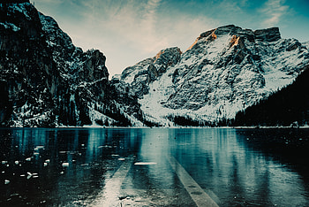 Winter, mountains, floating ice, lake, nature HD wallpaper
