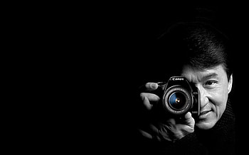 Jackie Chan, Canon camera, Actor portrait, Vintage HD wallpaper