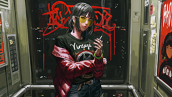 Short Hair Anime Girl With Glasses Red Black Dress Anime Girl HD wallpaper