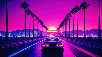 Retrowave Roadtrip Synth Sunset Drive, retrowave, synthwave, artist, artwork, digital-art, pixiv HD wallpaper