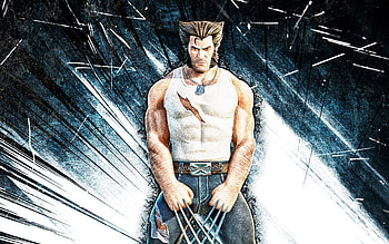Logan, grunge art, Fortnite Battle Royale, Fortnite characters, Hugh Jackman, blue abstract rays, Logan Skin, Fortnite, Logan Fortnite HD wallpaper