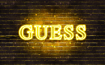 Guess yellow logo, , yellow brickwall, Guess logo, brands, Guess neon logo, Guess HD wallpaper