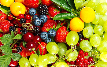 Fruit, berries, lemons, grapes HD wallpaper