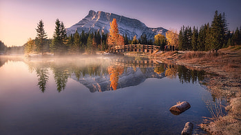 Cascade Ponds, Banff NP, Alberta, reflections, landscape, autumn, trees, canada, water, mountain HD wallpaper