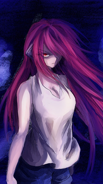 Elfen Lied, head, red, hair, girl, lucy, anime HD phone wallpaper