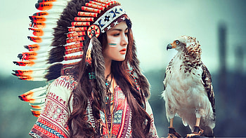 Native American Girl With Eagle F, scenery, Native American, wide screen, eagle, graphy, beautiful HD wallpaper
