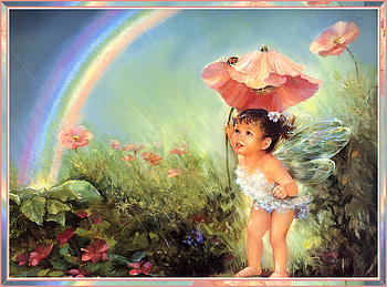 Under the Rainbow, fairy, rain, fantasy, other, flowers HD wallpaper