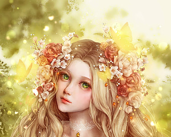 Psyche, fantasy, yellow, face, girl, mu ke, muke HD wallpaper