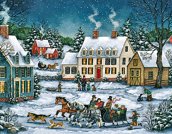 Dashing Through the Snow F2, winter, horse, art, landscape, beautiful, illustration, artwork, scenery, wide screen, sleigh, painting, snow, equine HD wallpaper