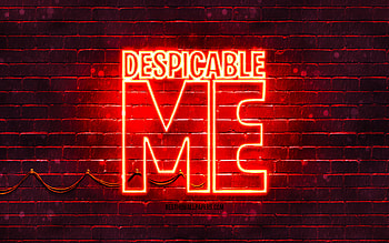 Despicable Me red logo, , red brickwall, Despicable Me logo, minions, Despicable Me neon logo, Despicable Me HD wallpaper