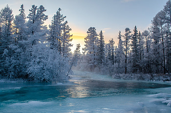Winter river, Frost, Ice, Trees, Snow HD wallpaper
