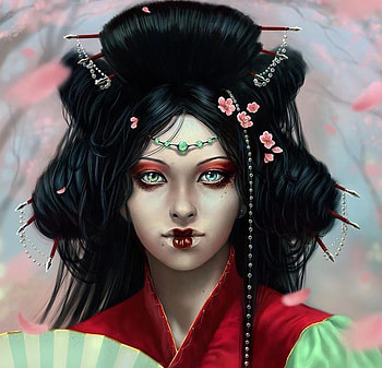 Hanagumori, lady, fantasy, face, digital art, eye, hair, female HD wallpaper