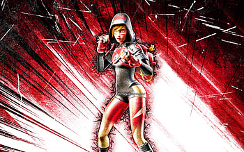 Dark Moxie, grunge art, Fortnite Battle Royale, Fortnite characters, Dark Moxie Skin, red abstract rays, Fortnite, Dark Moxie Fortnite HD wallpaper