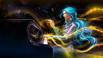 Teary Choir, blue, teary, piano, art, tear, girl, hair HD wallpaper