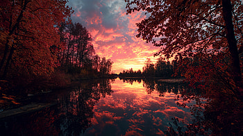 Autumn Blaze: Sunset, lake, forest, sky HD wallpaper